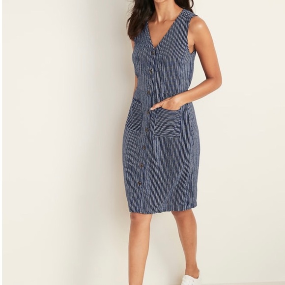 Old Navy Dresses & Skirts - Sleeveless Striped Linen-Blend Fit & Flare Dress